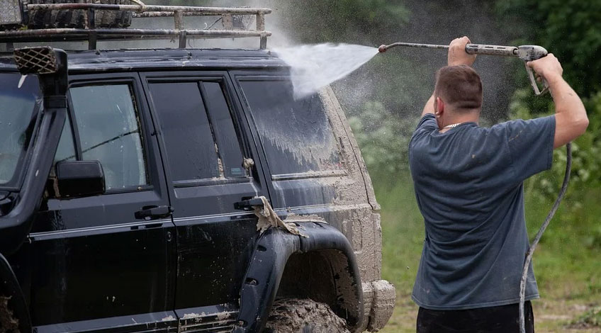 car cleaning with pressure washer