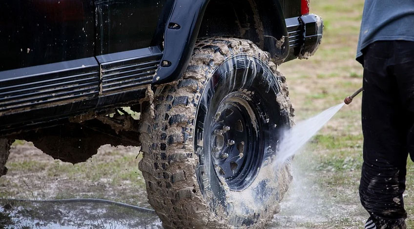 clean wheel with pressure washer