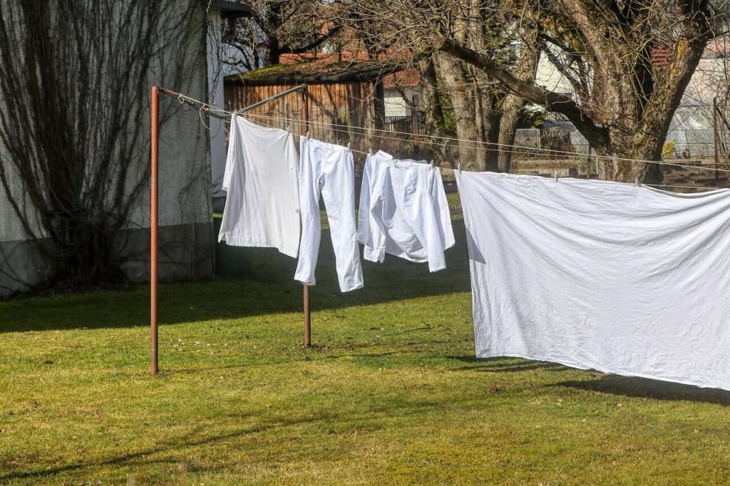 White fabrics on clothes line