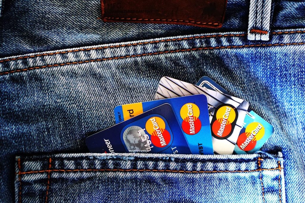 Credit cards in a pocket of jeans