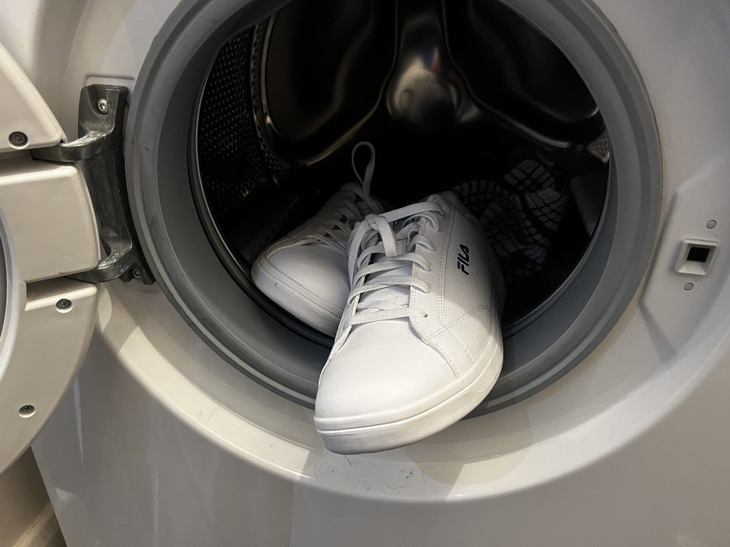 White trainers come out of washing machine