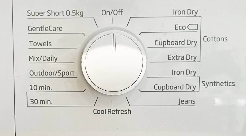 control panel of dryer
