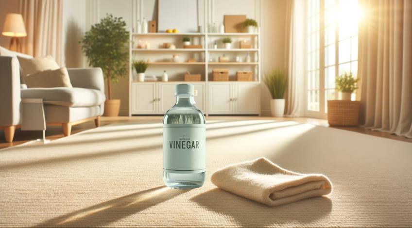white vinegar and cloth on carpet