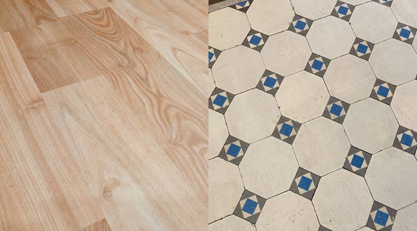 wooden floor and tiled floor