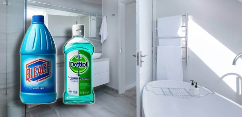 bleach and Dettol in bathroom