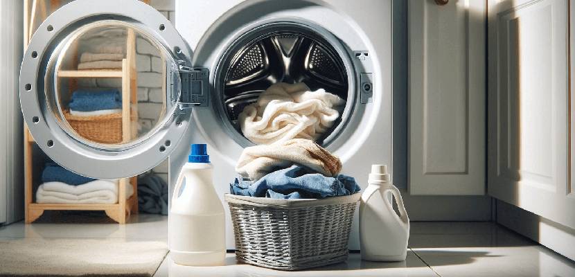 fabric softener and white vinegar with laundry