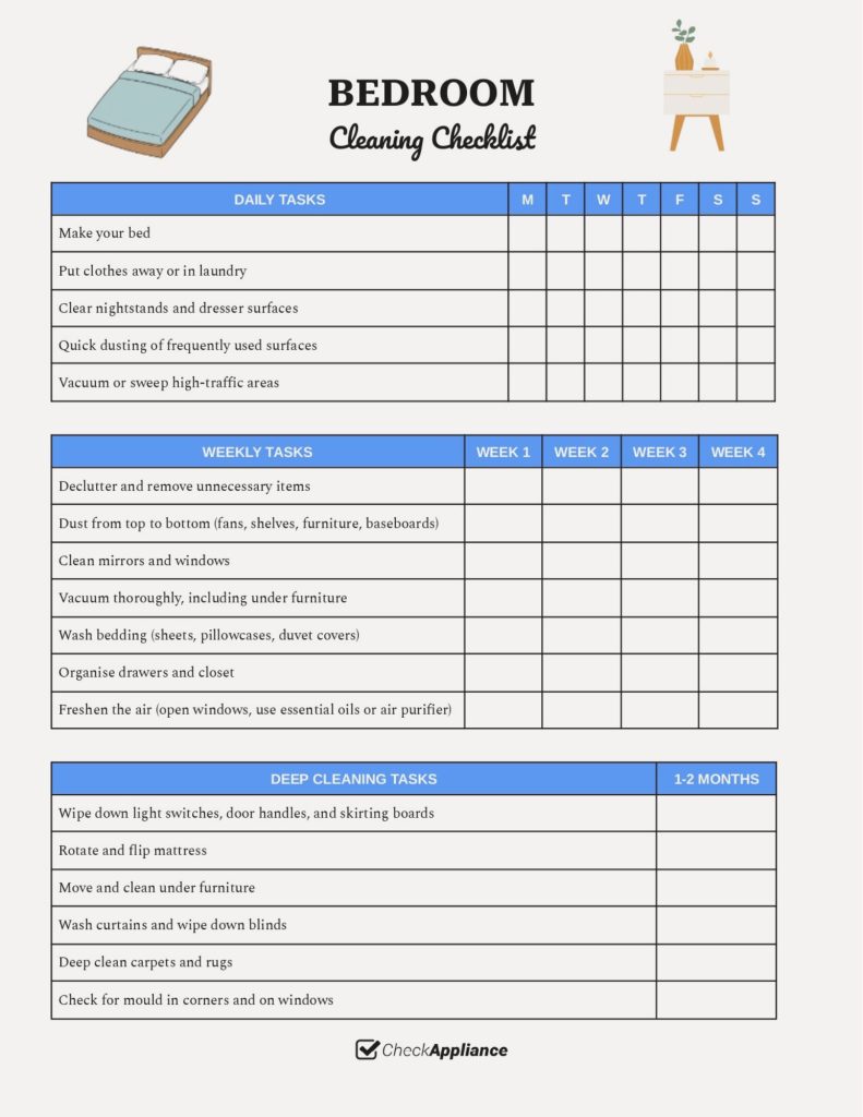 Bedroom Cleaning Checklist