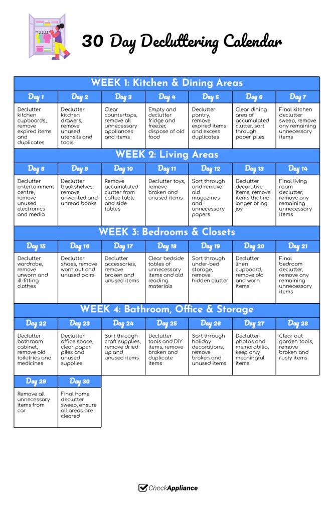30 Day Decluttering Calendar