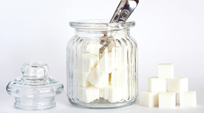 sugar cubes in a glass jar
