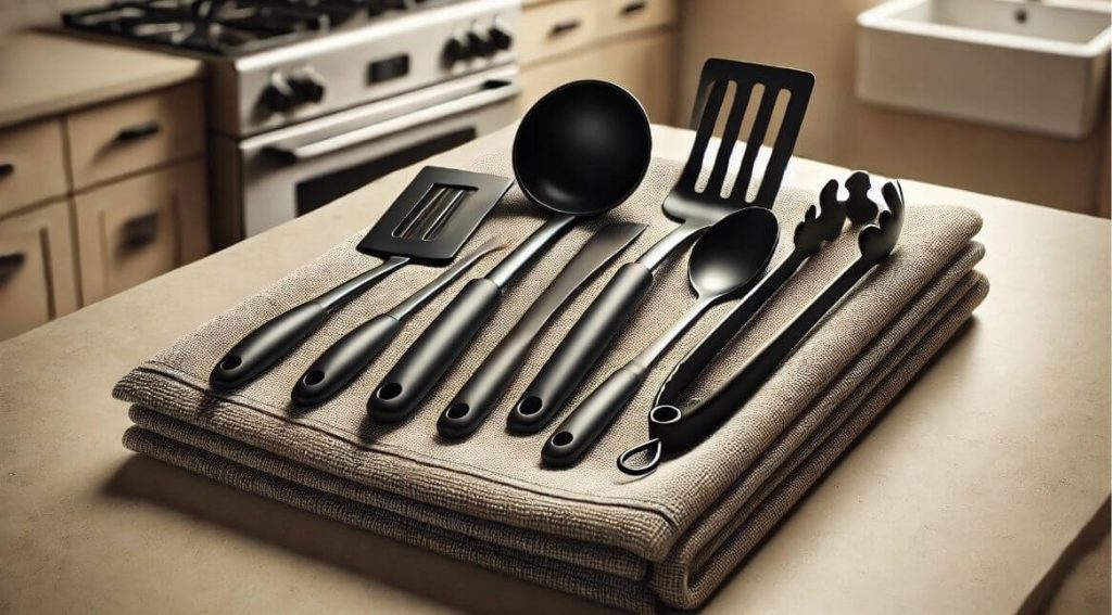 black plastic kitchen utensils