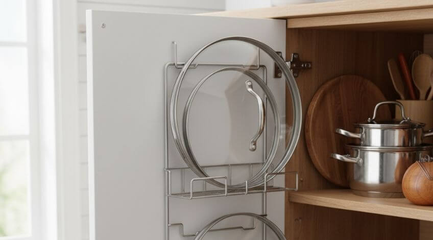 pot lids inside cupboard