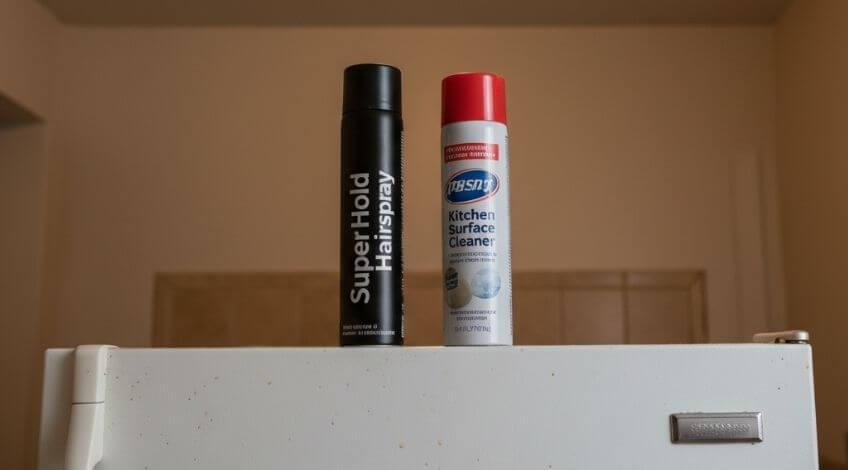 aerosols above fridge