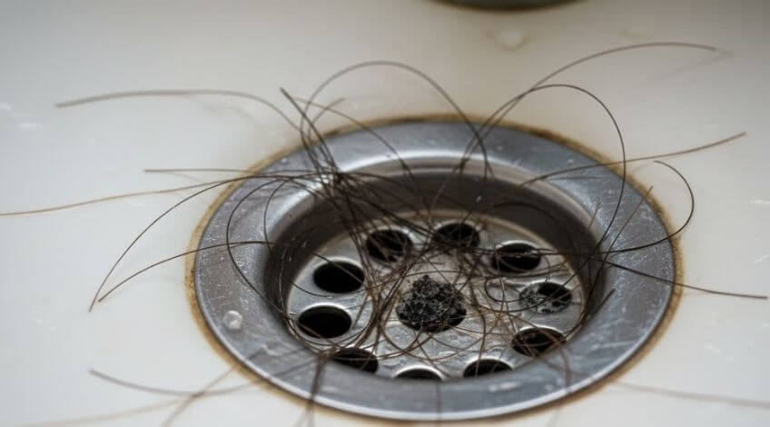 clogged hair on a drain