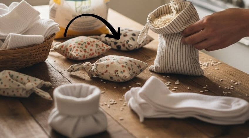 rice on pouches and socks