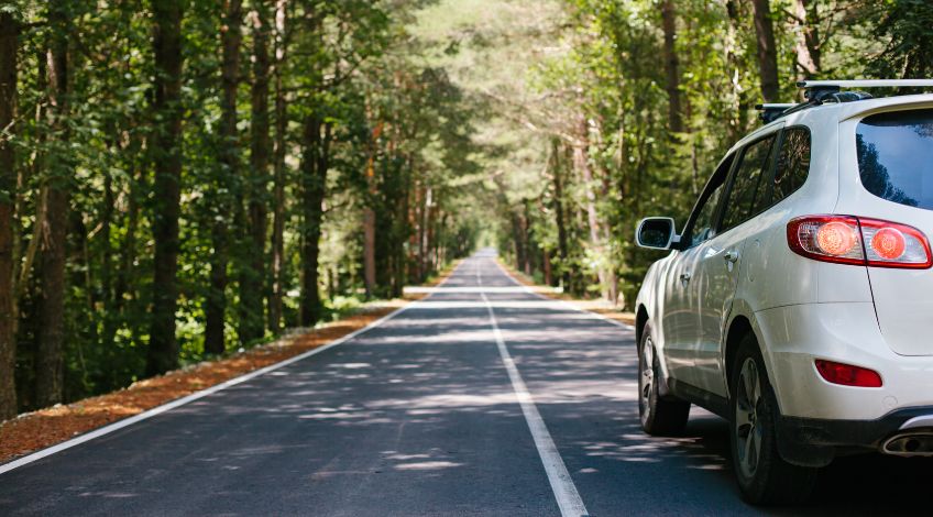 driving car on road