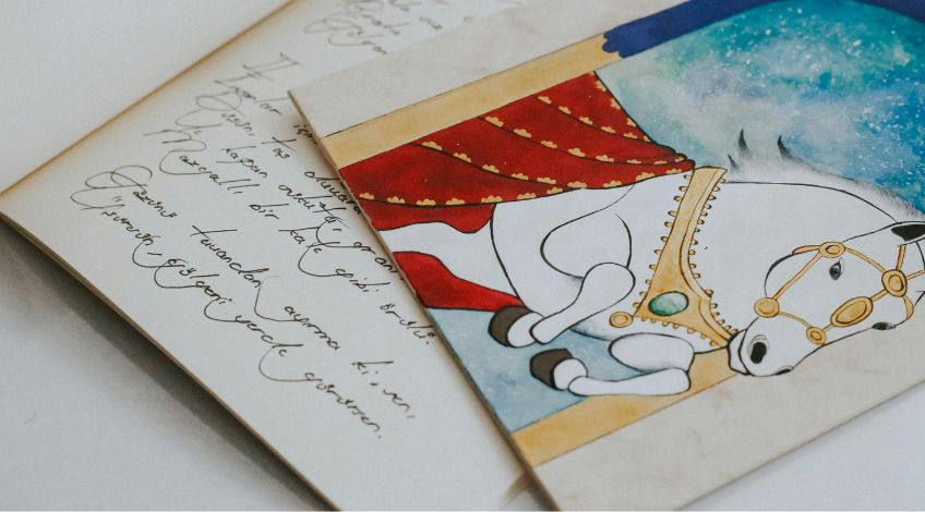 open book with a horse illustration