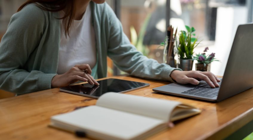 woman attending online course